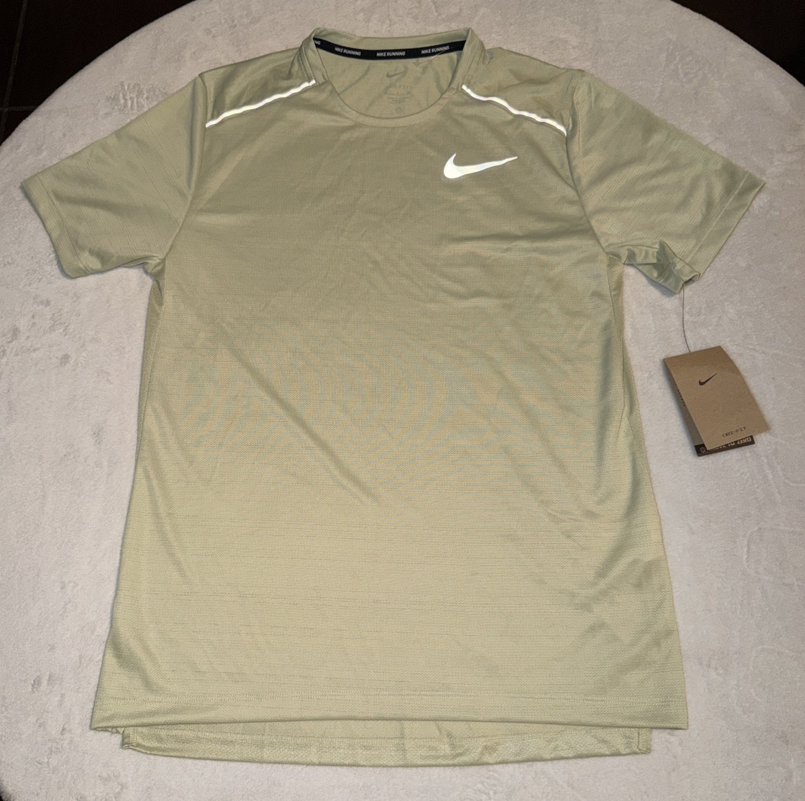 Nike Dri Fit Miler Men’s Sz S Running Top Reflective SS Olive Aura AJ7565-371 gallery