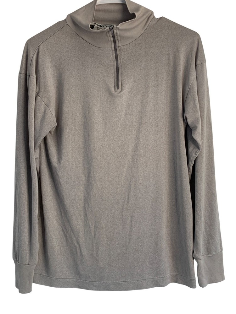 Winter Silks Mens Gray Silk Blend Mock Neck Half-Zip Pullover Top Size S 8927