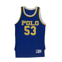 Vintage Russell Athletic Polo Basketball Jersey Adult Size 46 Made In USA Blue