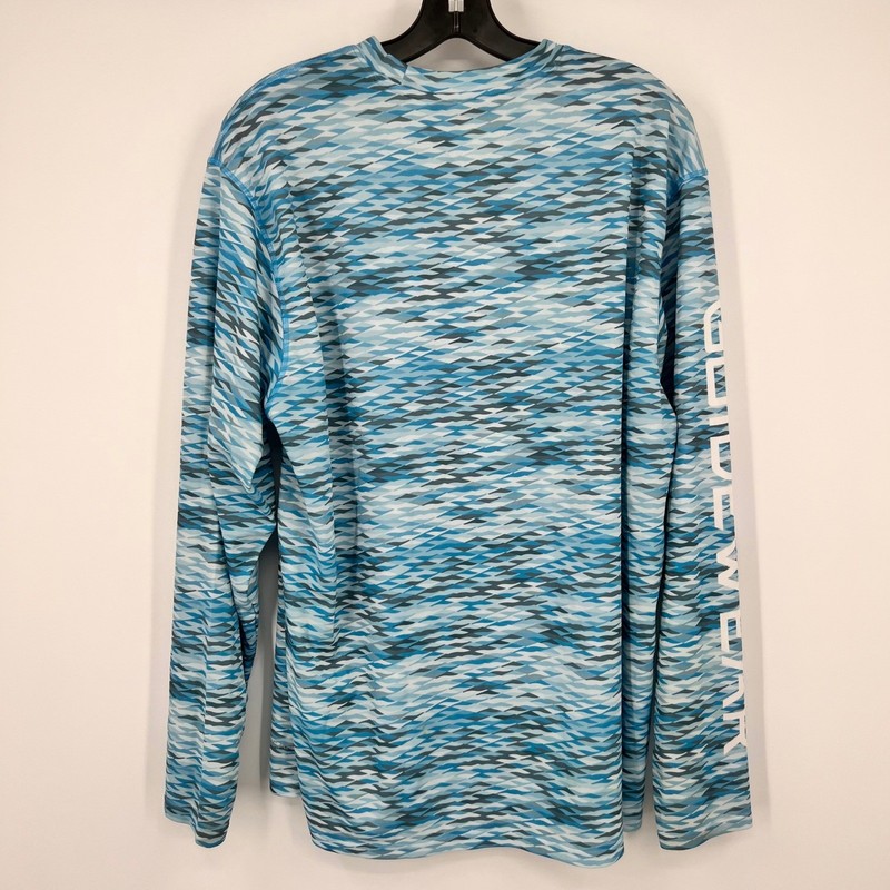 Cabelas Guidewear Mens Blue Geometric UPF 50 Fishing Performance Shirt Large L gallery