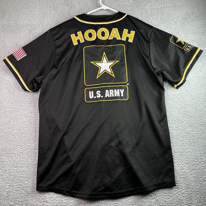 JWM Wholesale Inc US Army Baseball Jersey Hooah Flag Patch Black Yellow XL gallery