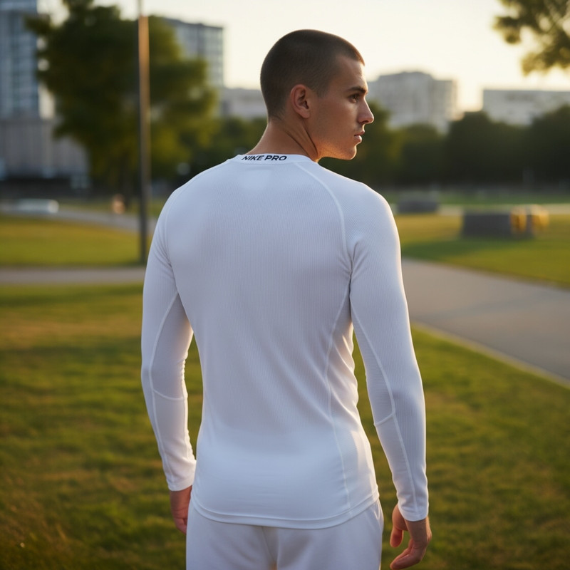 Nike Pro Slim Fit Warm Men's MEDIUM Long-Sleeve White Pullover Top gallery