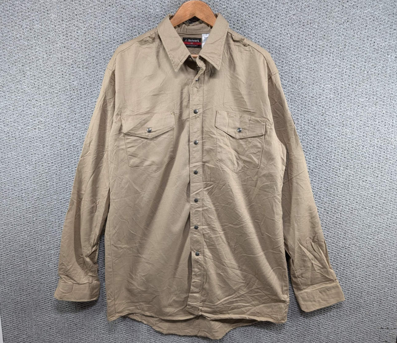 Bulwark Excel FR Flame Resistant Workwear Beige Heavy Duty Denim Button Shirt XL gallery
