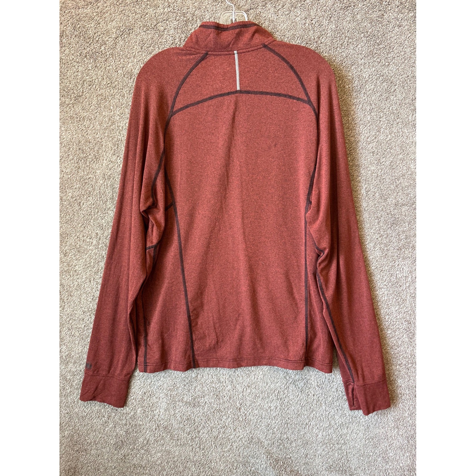 REI Co-op Mens Large Quarter Zip Pullover Rust Red Heather Thumbhole Hiking Top gallery