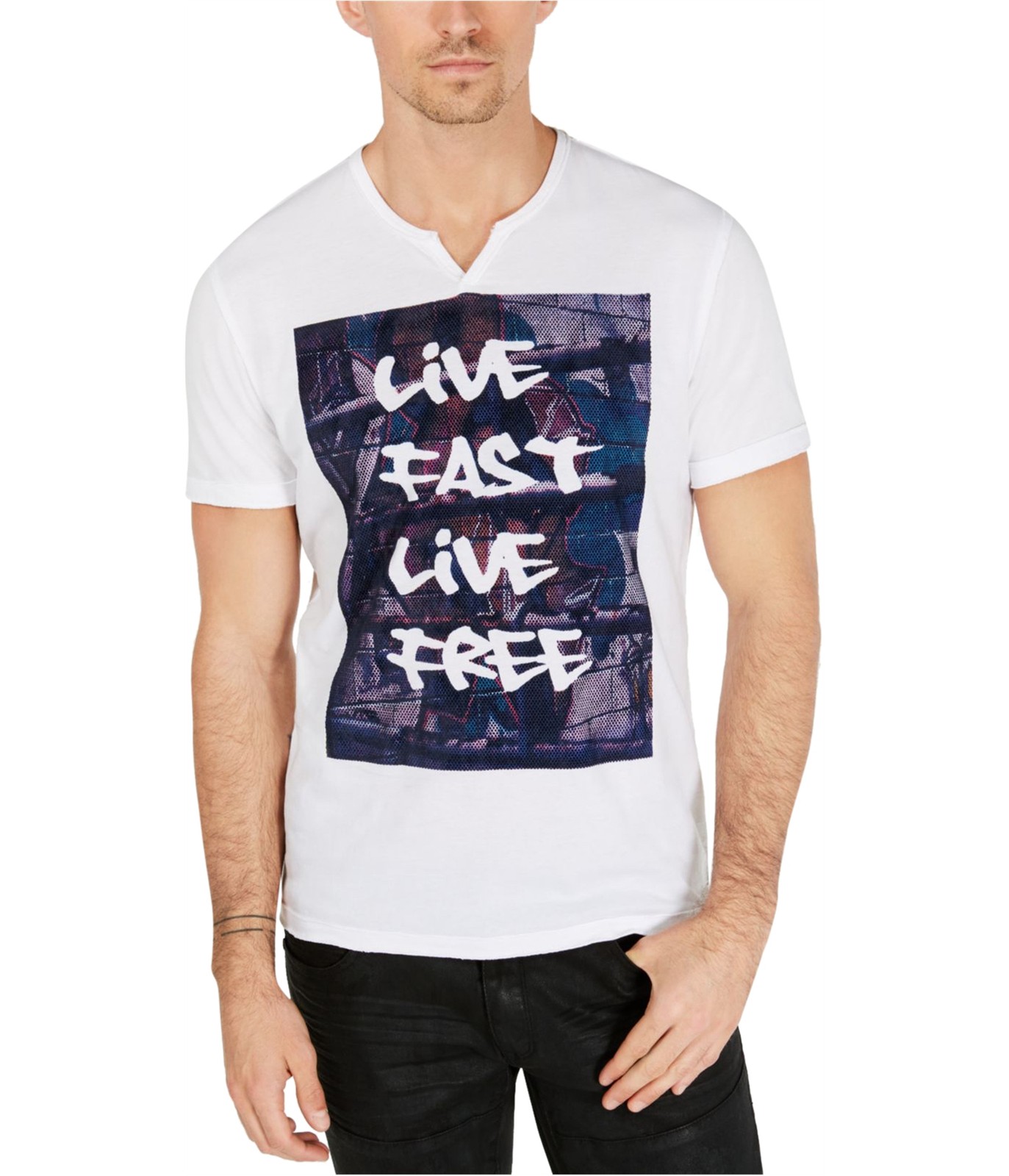 I.N.C Mens Live Fast Live Free Graphic T-Shirt, whitepure, 2XL gallery