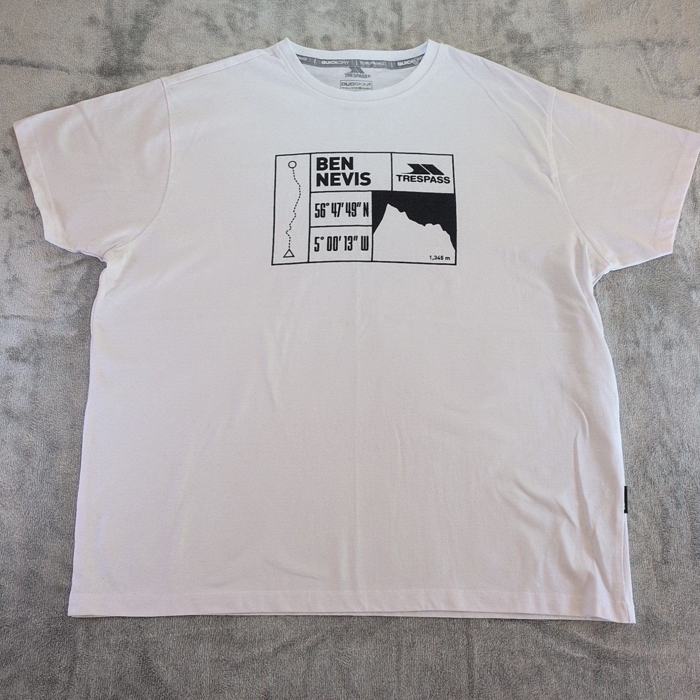 Trespass Mens Duoskin Quick Dry White Ben Nevis Graphic T-Shirt XL gallery