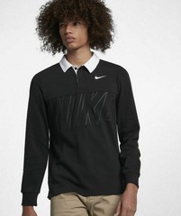 Nike SB Dri-FIT Shirt Mens Small Black Tech Rugby Polo Long Sleeve Skate 885847