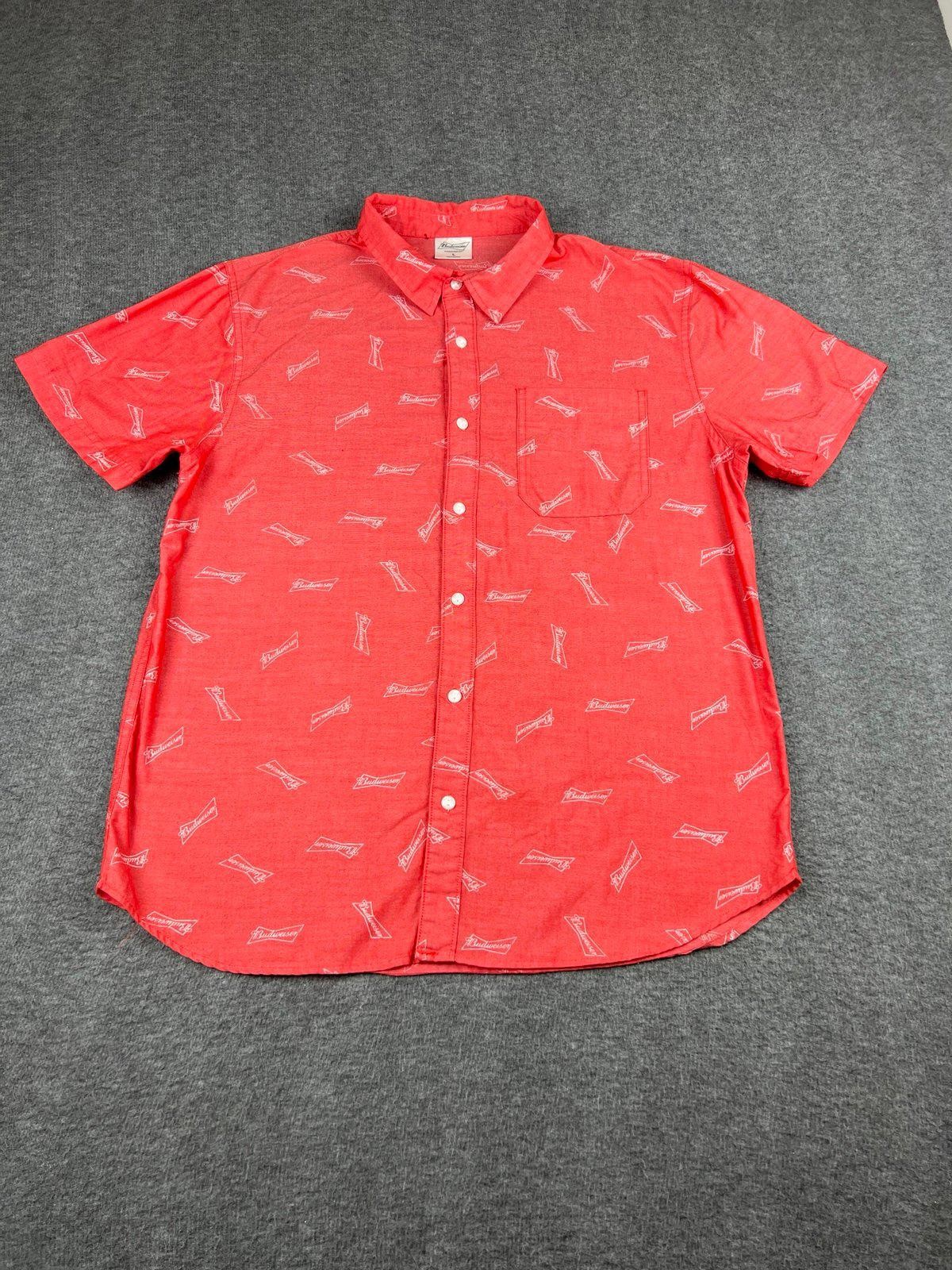 Budweiser Red Short Sleeve Button-Up Shirt Size Large gallery