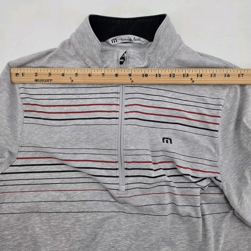 Travis Mathew 1/4 Zip Golf Pullover Men's Size Large Gray Red Black Stripe 73153 gallery