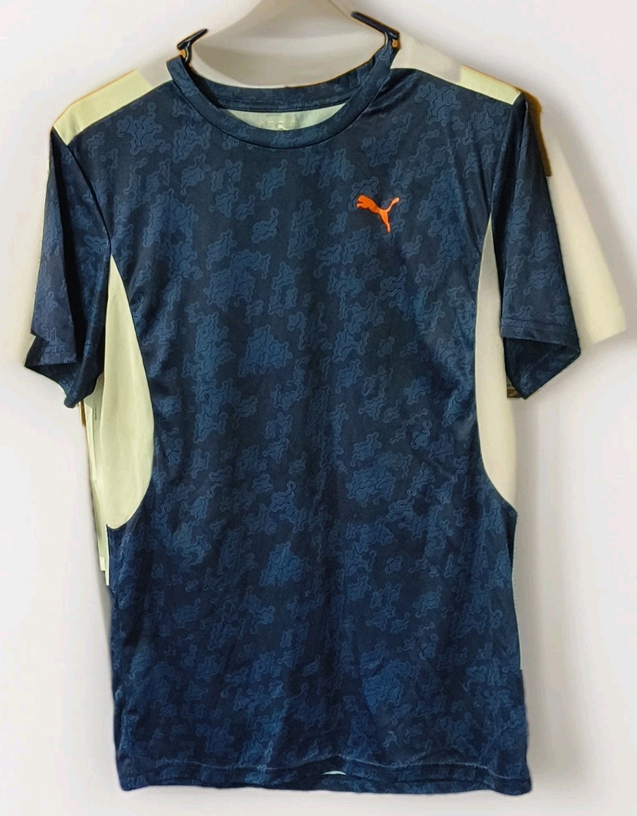 PUMA Boy's XL Blue Beige Geometric Short Sleeve Crew Neck T-Shirt gallery