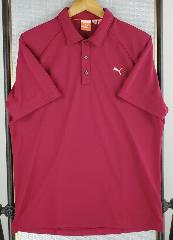 PUMA GOLF Size Large Mens Stretchy Performance Golf Polo Shirt Burgundy Wicking gallery