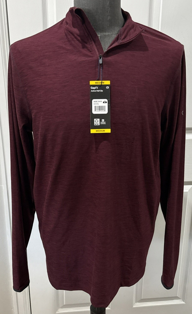 GapFit Long Sleeve Shirt Active Half Zip Dark Red “Windsor Wine” Med - New Tags