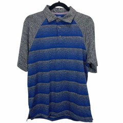 GolfAmerica Golf Polo Shirt Heather Grey Blue Stripes 3 Buttons Made in Oman M
