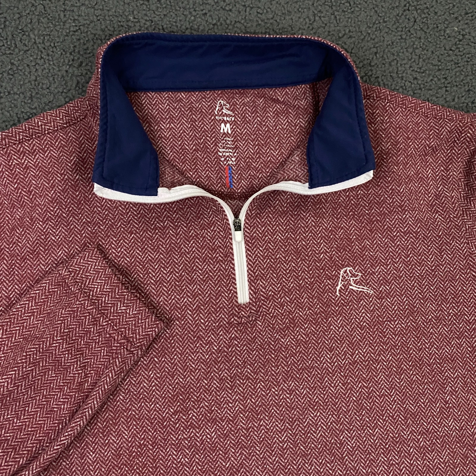 Rhoback Performance Q Zip Pullover size Medium Red Logo Herringbone Sweater Golf gallery
