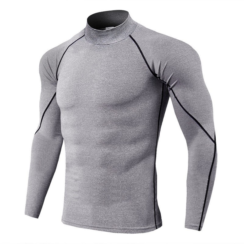 Men's High Neck Compression Shirts Workout Quick Dry Base Layer Tops T-Shirt gallery