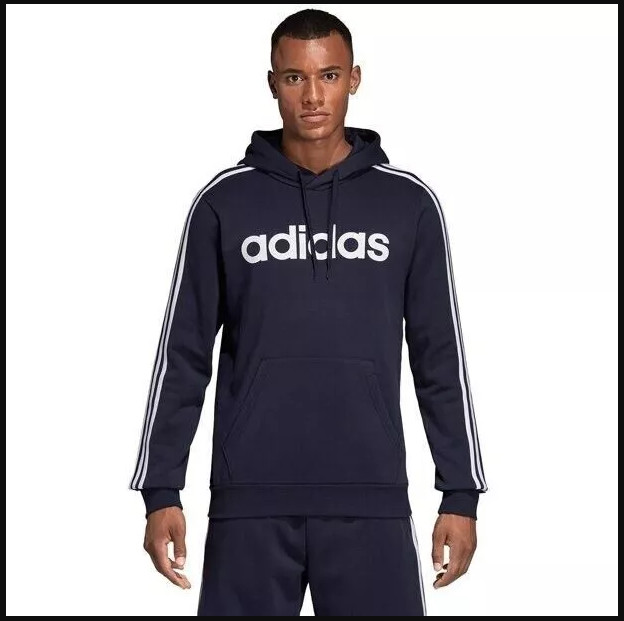 Adidas Men's Essentials 3-Stripe Pullover Fleece Hoodie Sweatshirt Large Navy gallery