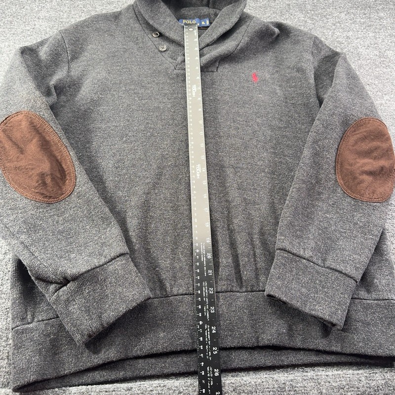 Polo Ralph Lauren Shawl Collar Sweater Mens XL Gray Elbow Patch Cotton gallery