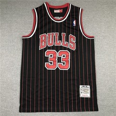 Scottie Pippen #33 Stitched Retro Black Stripes SportShirt Adult Size: S-XXL