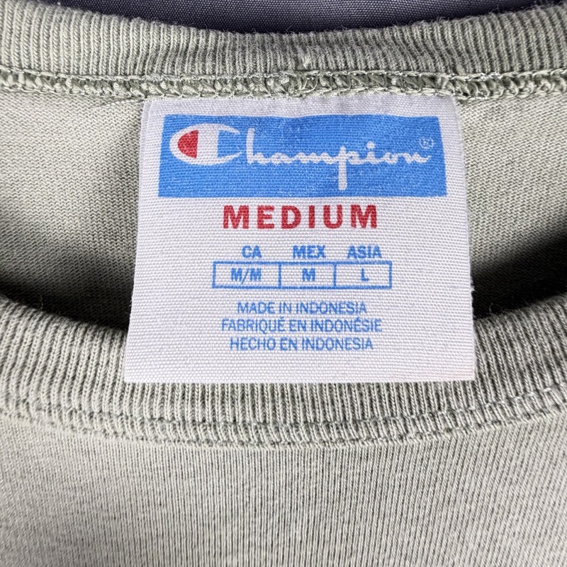 Champion Long Sleeve T Shirt Medium Athletic Club Miltiary Green Lite Stain Pic gallery
