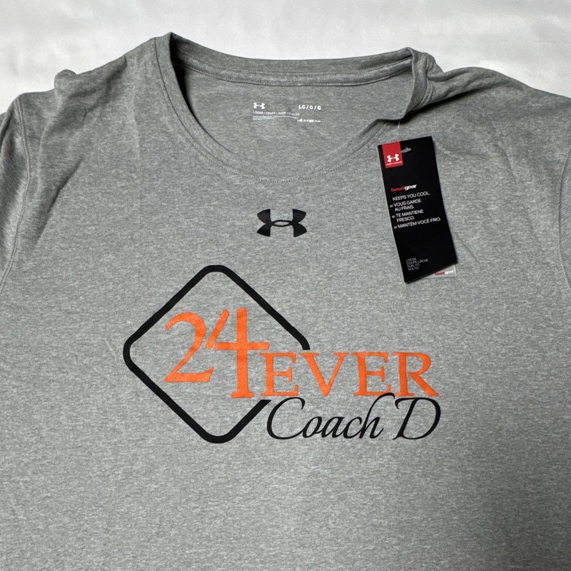 Under Armour HeatGear Men's L Gray Loose V-Neck Short Sleeve Logo Graphic Tee gallery