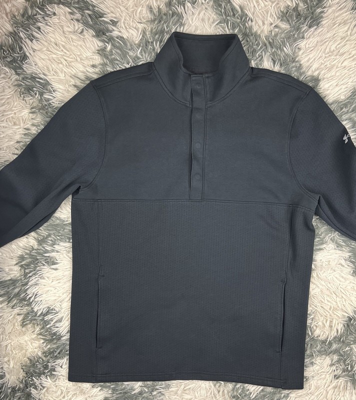 Under Armour Men's Loose Mock Neck Black Long Sleeve Shirt Sz Large Snap Button gallery