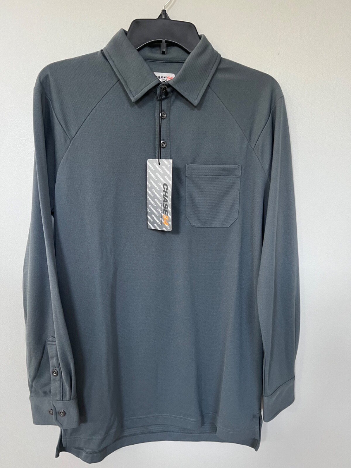 🔥CHASE 54 GOLF MEN'S GREY LONG SLEEVE POLO WITH POCKET MS4201 EASTWOOD NWT $74 gallery