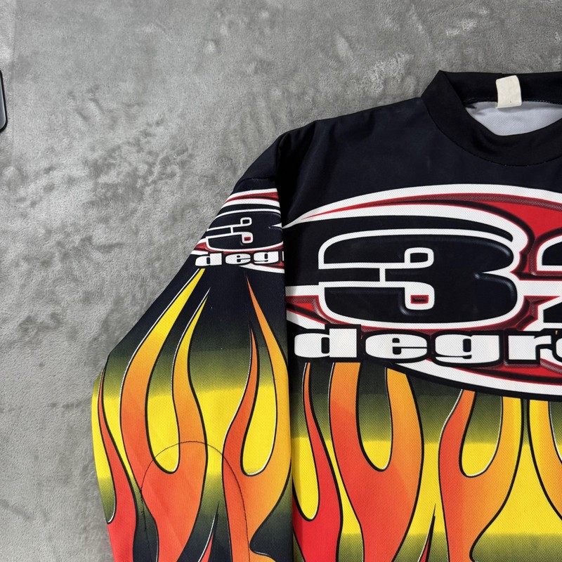 32 Degrees Shirt Mens Large Multicolor Flame Graphic Long Sleeve Racing Jersey gallery