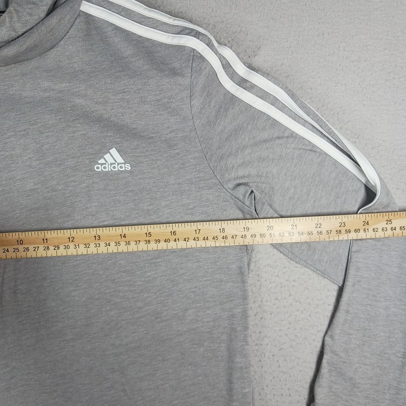 Adidas Hooded Shirt Mens Medium Gray Climalite 3-Stripes Pullover Athletic Logo gallery
