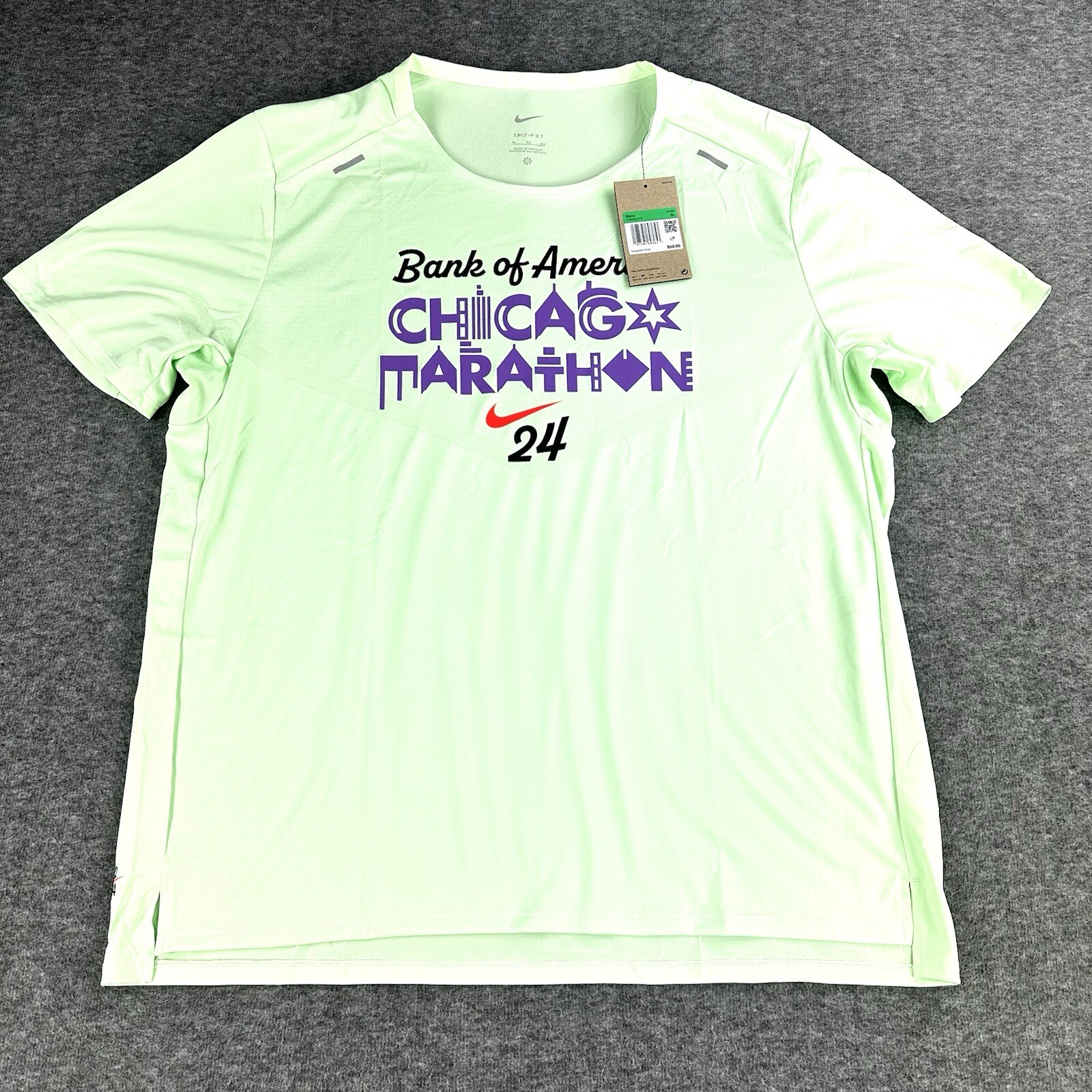 Nike Chicago Marathon Dri Fit Running Shirt Mens XL Green Mint Performance 2024 gallery