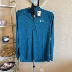 Under Armour Mens Medium 1/4 Zip Pullover NWT Teal Blue Heather Loose Fit