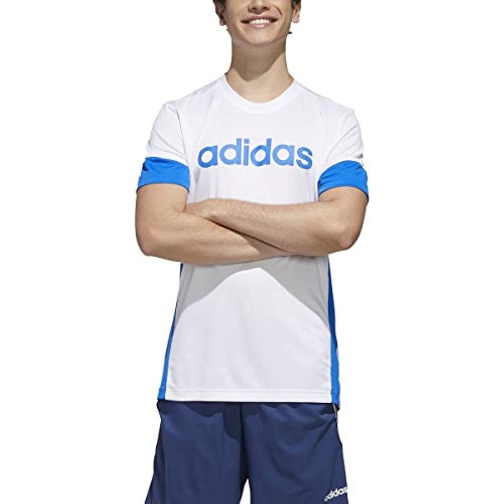 adidas Men's Designed 2 Move Material Mix Tee White/Glory Blue Small
