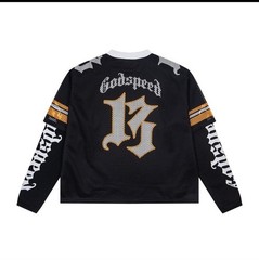 Godspeed Men’s Black Mesh V-Neck Breathable Graphic Logo Jersey Top Size L