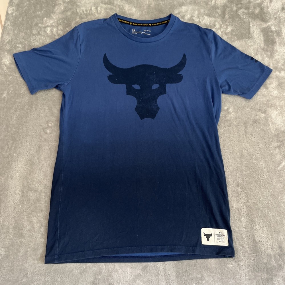 Under Armour Project Rock Loose Headgear T-Shirt Men’s Small Blue Gradient Blood