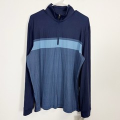PGA Tour Pullover Quarter Zip Mens Medium Navy Blue Stripe Shirt Long Sleeve NWT