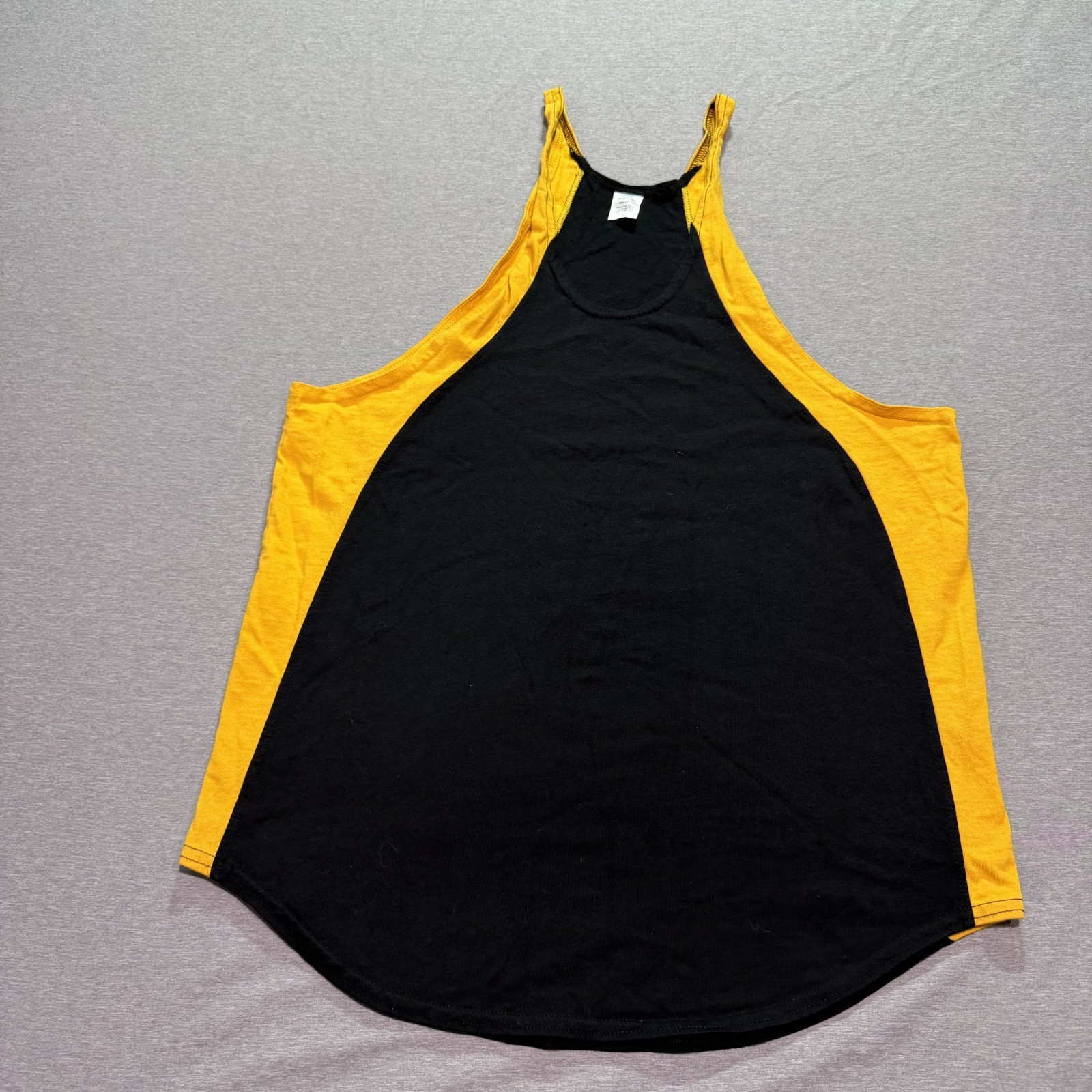 Men's Tank Top Large Two Tone Athleisure Workout Gymwear Lounge Black Yellow gallery