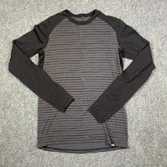 REI Men’s Merino Wool Shirt Long Sleeve Base Layer Small Striped Black Grey