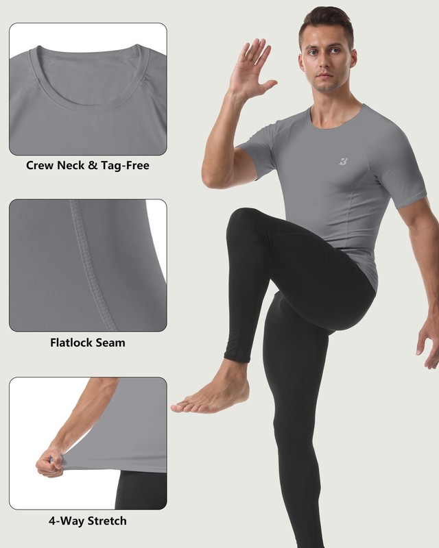 Compression Shirt Men Short Sleeve, Cool Dry Base Layer Athletic Undershirts,... gallery