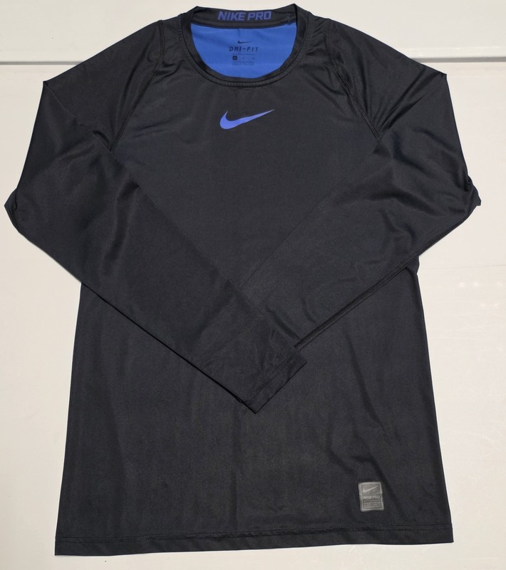 Nike Pro Dri-FIT Compression Long Sleeve Shirt Pants Set Black Blue Men's S gallery