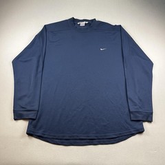Vintage Nike T-Shirt Mens 2XL Navy Blue Mesh Performance Long Sleeve Swoosh y2k