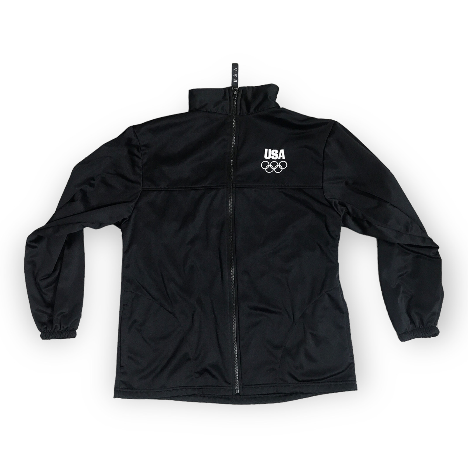 US OLYMPIC COMMITTEE FULL ZIP TRACK JACKET Black Olympic Embroidery Size L gallery