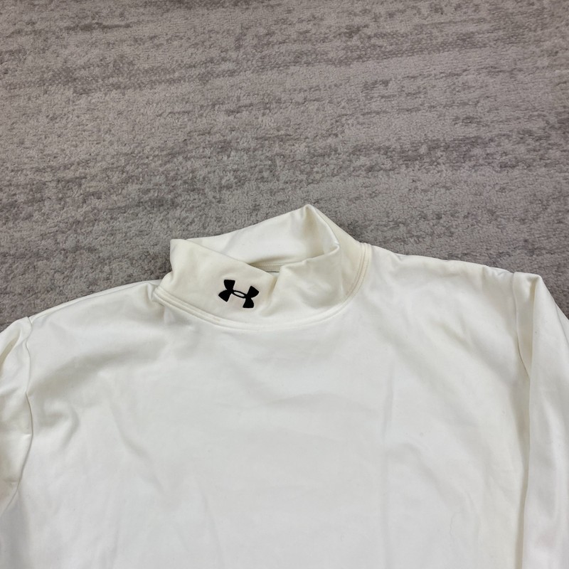 Under Armour ColdGear Fitted Mock Neck Shirt Large White Performance Gym Mens gallery