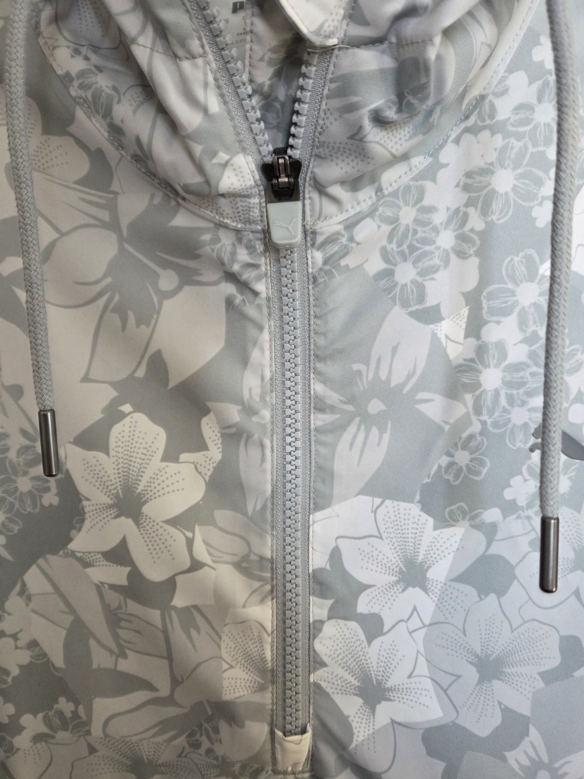 PUMA MENS Small Gray Floral 1/4 Zip Windbreaker Jacket Hawaiian Spring Style gallery