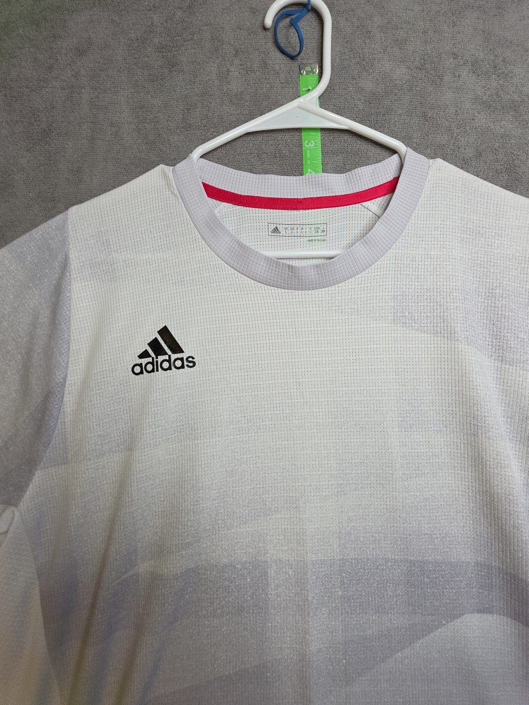 Vintage Adidas HeatReady T-Shirt Men's L White Gray 3 Stripes Logo Red Trim gallery