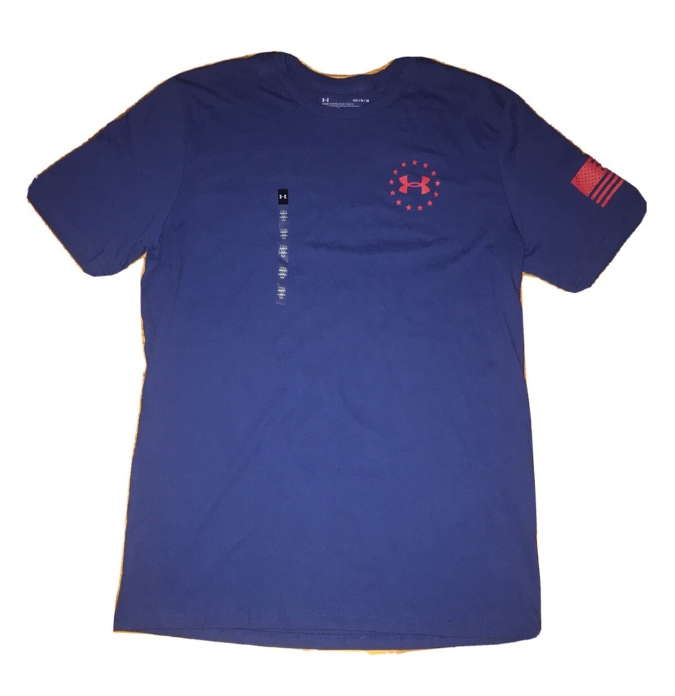UNDER ARMOUR Blue FREEDOM Eagle Flag USA Short Sleeve Tee T-Shirt Men’s M MD $25