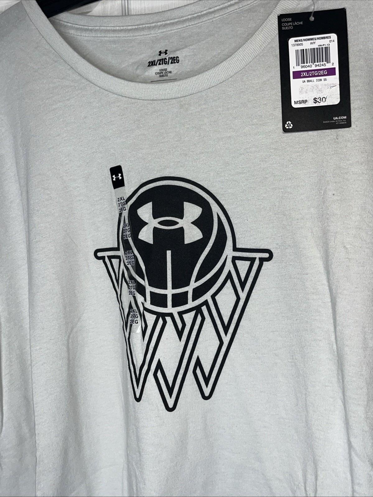 🆕 Men’s XXL Loose Fit Under Armour Basketball Short Sleeve Tee Cream/Black gallery