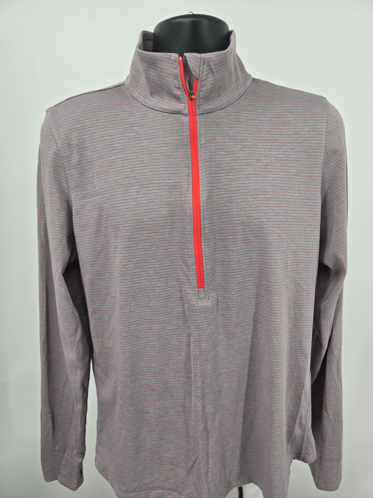Under Armour Pullover Threadborne XL Gray Red Stripe 1/2 Zip Runner Lightweight gallery