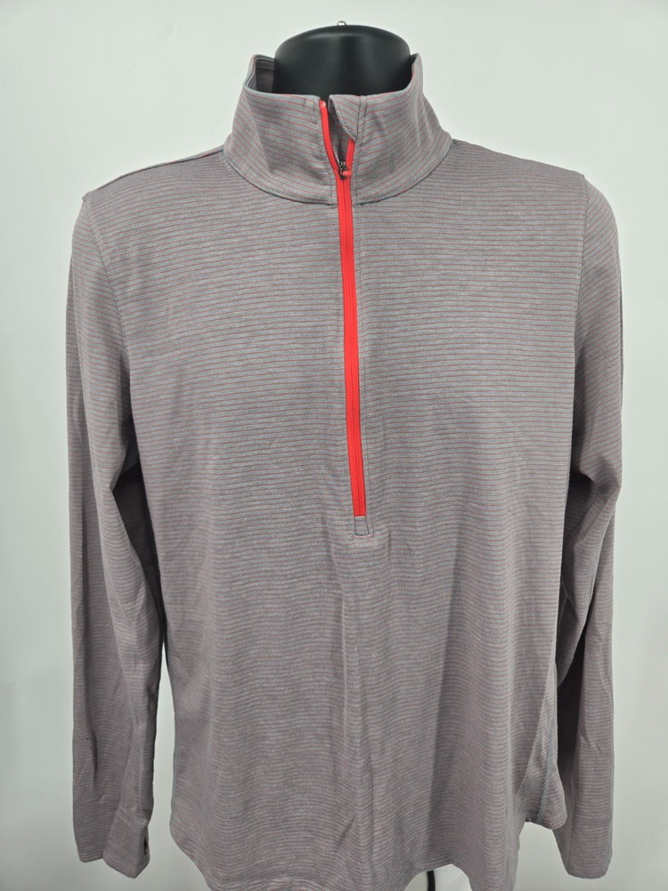 Under Armour Pullover Threadborne XL Gray Red Stripe 1/2 Zip Runner Lightweight