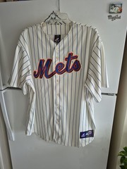 Vintage Majestic MLB New York Mets Jersey Sewn Button Up White Men’s Sz XL