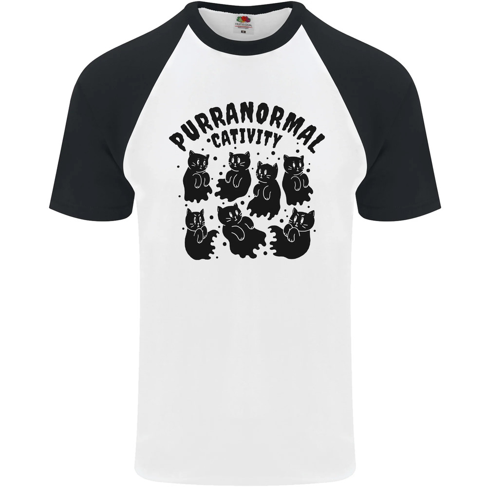Purranormal Cativity Funny Cat Halloween Mens s/S Baseball T-Shirt