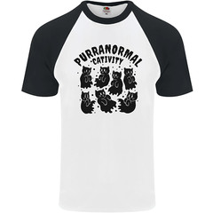 Purranormal Cativity Funny Cat Halloween Mens s/S Baseball T-Shirt